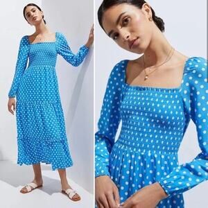 Anthropologie Dolan Laney Smocked Polka Dot Dress
